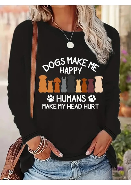 Üçaymoda Kadın Uzun Kollu Bisiklet Yaka Köpek Resimli Viskon Bluz modelleri