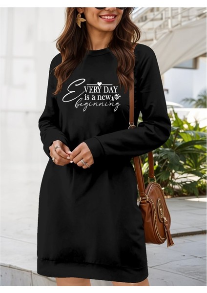 Üçaymoda Kadın Uzun Kollu Bisiklet Yaka Kısa Viskon Iki Iplik Elbise