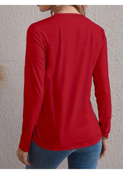 Üçaymoda Kadın Uzun Kollu Bisiklet Yaka Ay Baskılı Viskon Bluz fiyatları