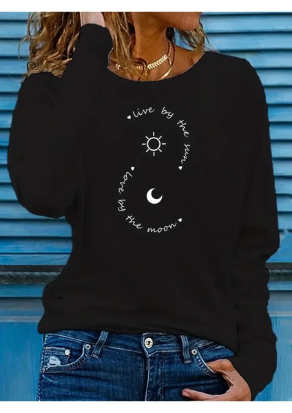 Üçaymoda Kadın Uzun Kollu Bisiklet Yaka Desenli Viskon Bluz