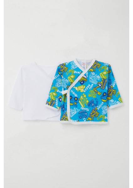 Yenidoğan Bebek İç Dış Çıtçıtlı 2 Li Zıbın İş Makinası Desenli 0-3 Ay, Mavi