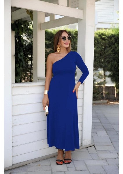 Üçaymoda Kadın Uzun Kollu Tek Omuz Detay Krep Elbise