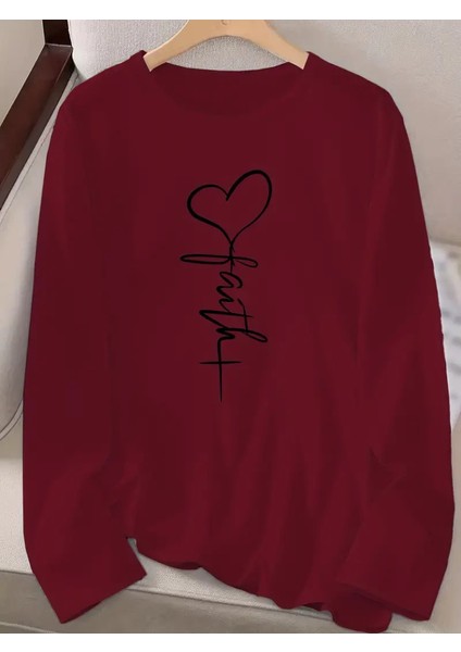 Üçaymoda Kadın Uzun Kollu Bisiklet Yaka Faith Baskılı Viskon Bluz modelleri