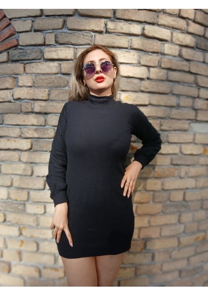 Üçaymoda Kadın Uzun Kollu Balıkçı Yaka Şardonlu Kaşkorse Elbise modelleri