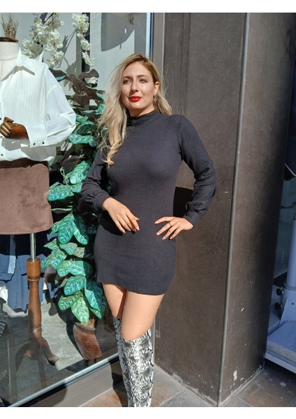 Üçaymoda Kadın Uzun Kollu Balıkçı Yaka Şardonlu Kaşkorse Elbise indirimleri