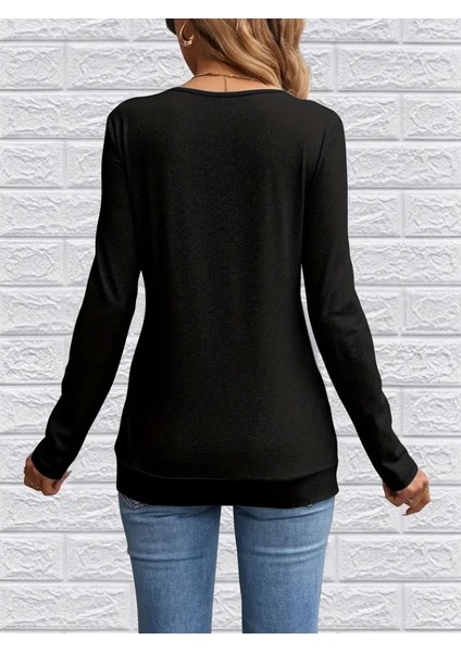 Üçaymoda Kadın Uzun Kollu V Yakalı Yandan Düğme Detay Yün Viskon Bluz indirimleri