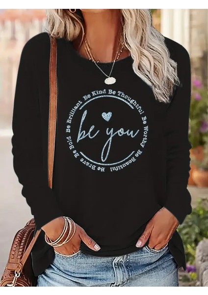 Üçaymoda Kadın Uzun Kollu Bisiklet Yakabe Youdesenli Viskon Bluz