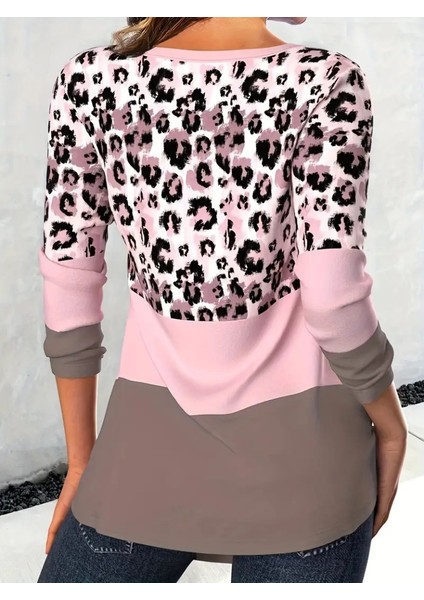 Üçaymoda Kadın Uzun Kollu V Yakalı Leopar Baskılı Şardonlu Dalgıç Bluz fiyatları