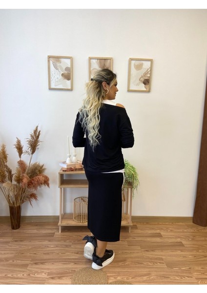 Üçaymoda Kadın Uzun Kollu Tek Omuzu Açık Viskon Bluz Içi Atletli ve Yandan Şeritli Üçlü Viskon Ikili Takım indirimleri