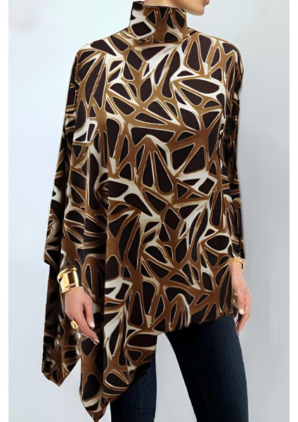 Üçaymoda Kadın Uzun Kollu Balıkçı Yaka Asimetrik Kesim Salaş Bluz modelleri