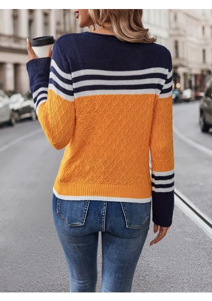 Üçaymoda Kadın Uzun Kollu Bisiklet Yaka Çok Renkli Triko Bluz fiyatları