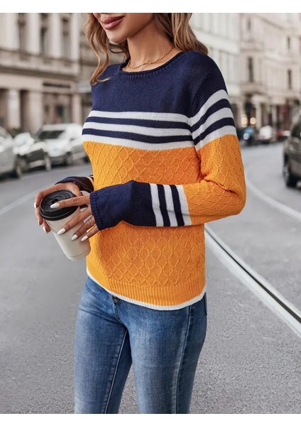 Üçaymoda Kadın Uzun Kollu Bisiklet Yaka Çok Renkli Triko Bluz fırsatları