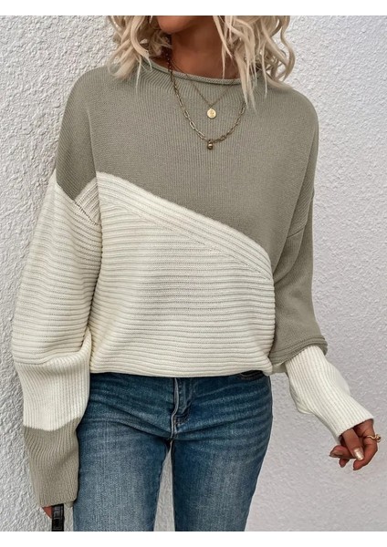 Üçaymoda Kadın Uzun Kollu Blok Desenli Triko Bluz modelleri