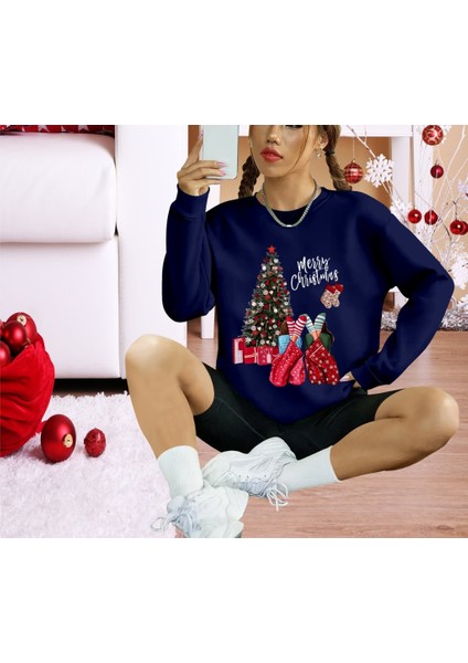 Üçaymoda Kadın Yılbaşı Özel Uzun Kollu Bisiklet Yaka Viskon Iki Iplik Bluz