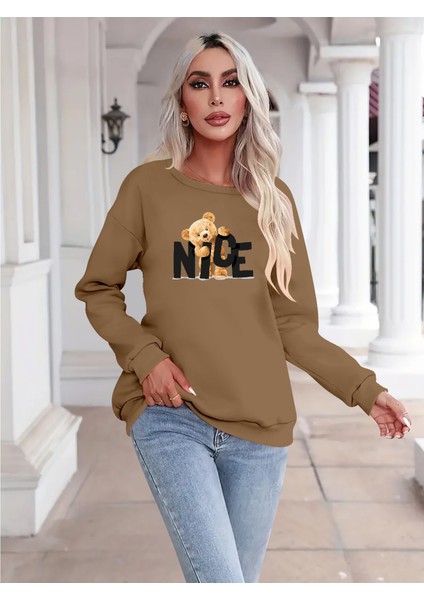 Üçaymoda Kadın Uzun Kollu Bisiklet Yaka Viskon Iki Iplik Bluz