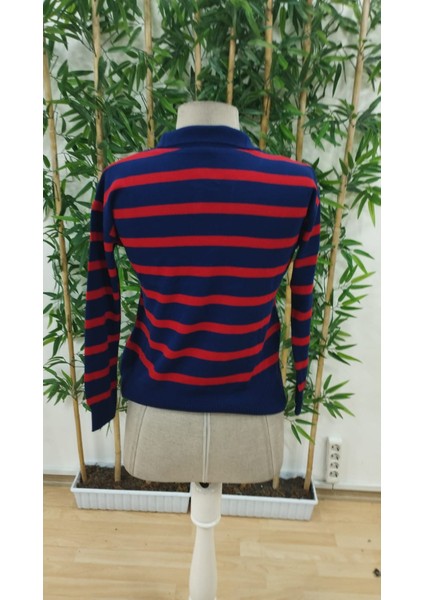 Üçaymoda Kadın Uzun Kollu V Yaka Çizgili Triko Bluz indirimleri