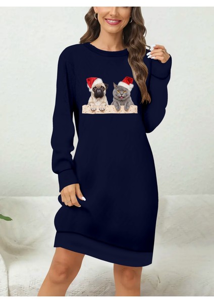 Üçaymoda Kadın Uzun Kollu Bisiklet Yaka Desenli Viskon Iki Iplik Bluz