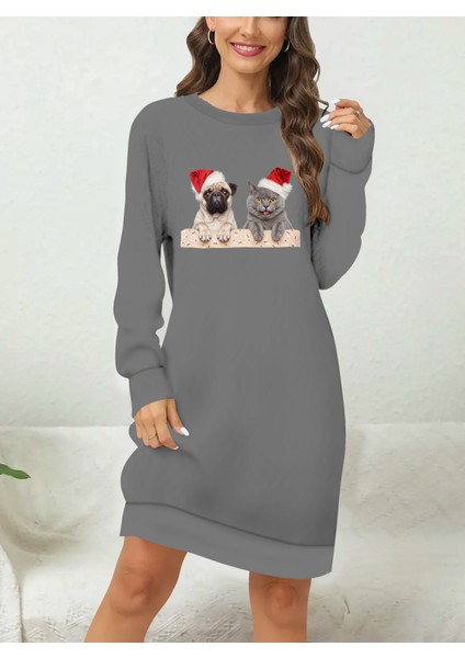 Üçaymoda Kadın Uzun Kollu Bisiklet Yaka Desenli Viskon Iki Iplik Bluz