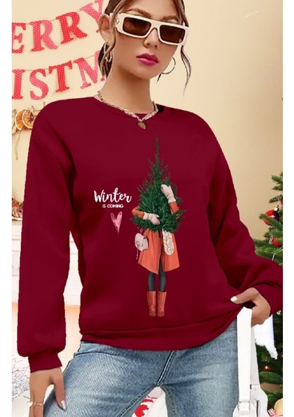 Üçaymoda Kadın Uzun Kollu Bisiklet Yaka Desenli Viskon Iki Iplik Bluz