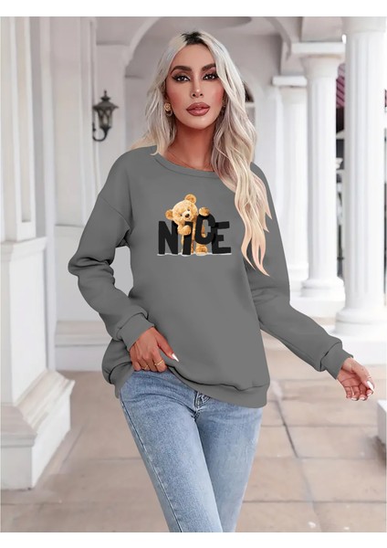 Üçaymoda Kadın Uzun Kollu Bisiklet Yaka Viskon Iki Iplik Bluz