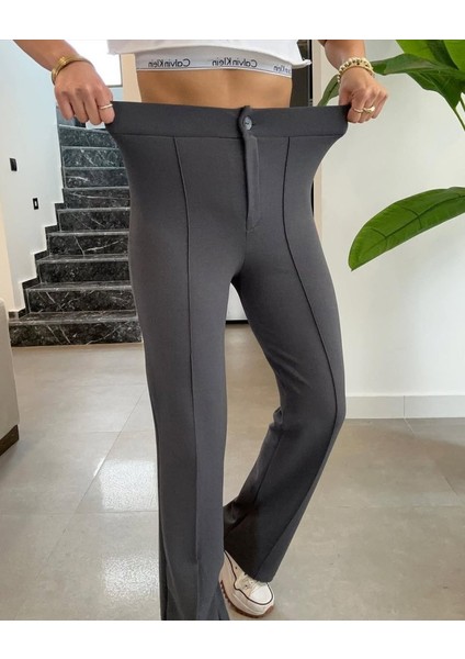 Üçaymoda Kadın Yüksek Bel Full Likralı Krep Kumaş Pantolon
