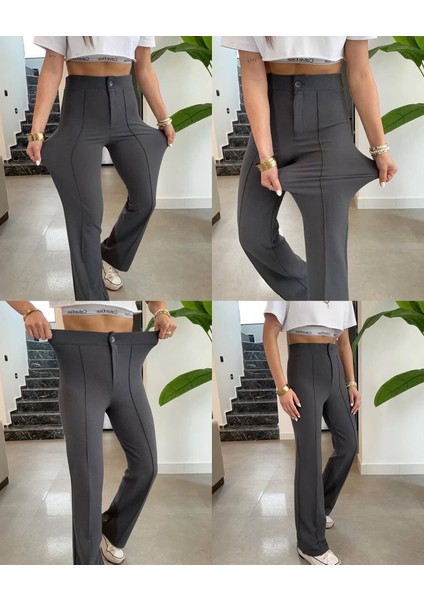 Üçaymoda Kadın Yüksek Bel Full Likralı Krep Kumaş Pantolon