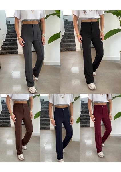 Üçaymoda Kadın Yüksek Bel Full Likralı Krep Kumaş Pantolon