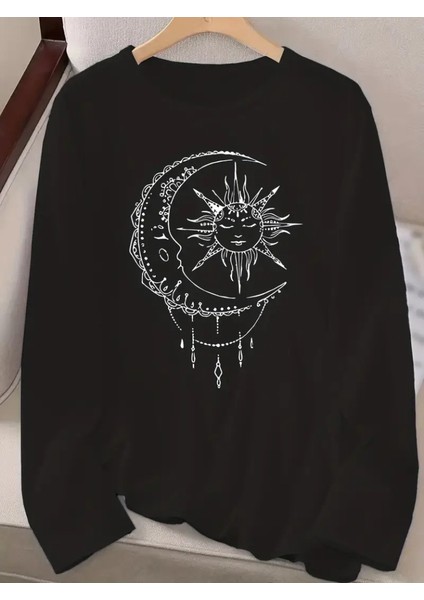 Üçaymoda Kadın Uzun Kollu Bisiklet Yaka Ay Baskılı Viskon Bluz fiyatları