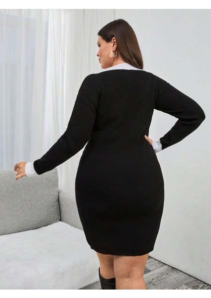 Üçaymoda Kadın Uzun Kollu V Yakalı Kısa Triko Elbise modelleri