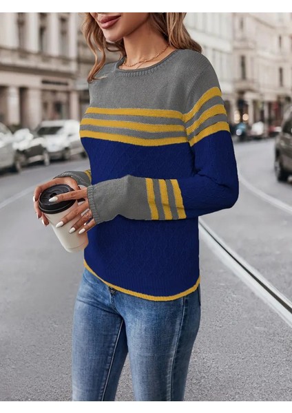 Üçaymoda Kadın Uzun Kollu Bisiklet Yaka Çok Renkli Triko Bluz fiyatları