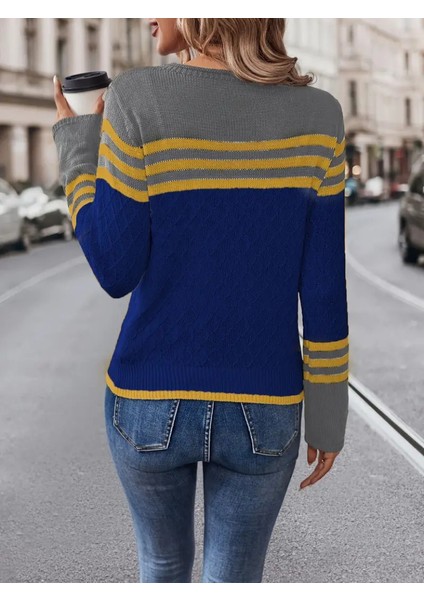 Üçaymoda Kadın Uzun Kollu Bisiklet Yaka Çok Renkli Triko Bluz indirimleri