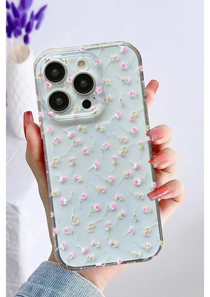 Apple iPhone 12 Pro Max Uyumlu Desenli Şeffaf Silikon Kılıf Flower8