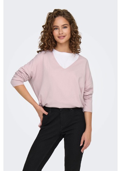 Kadın Oversize V Yaka Basic Kazak - 15340735