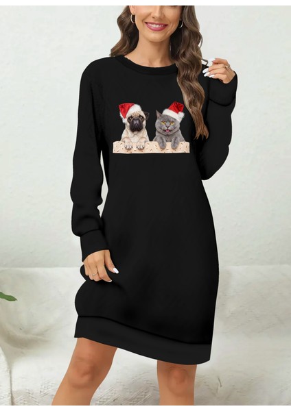 Üçaymoda Kadın Uzun Kollu Bisiklet Yaka Desenli Viskon Iki Iplik Bluz