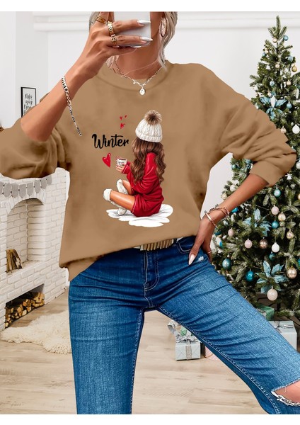 Üçaymoda Kadın Yılbaşı Özel Uzun Kollu Bisiklet Yaka Desenli Viskon Iki Iplik Bluz