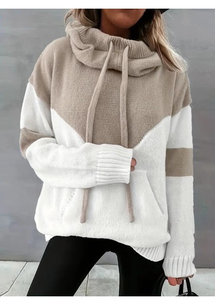 Üçaymoda Kadın Uzun Kollu Blok Desenli Bağcıklı Triko Bluz modelleri