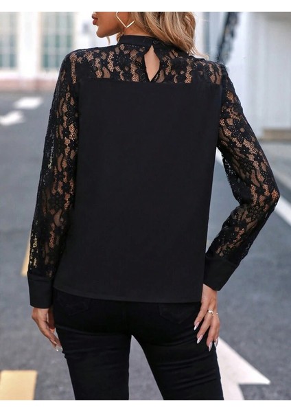 Üçaymoda Kadın Uzun Kollu Yarı Balıkçı Yaka Dantelli Sandy Bluz modelleri