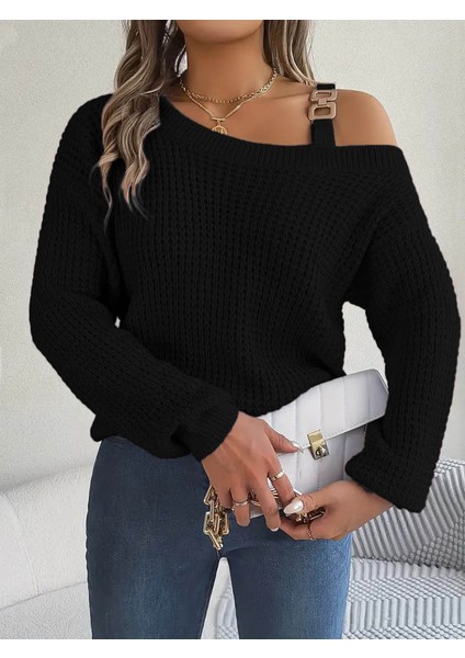 Üçaymoda Kadın Uzun Kollu Tek Omuzu Açık Tokalı Triko Bluz fiyatları