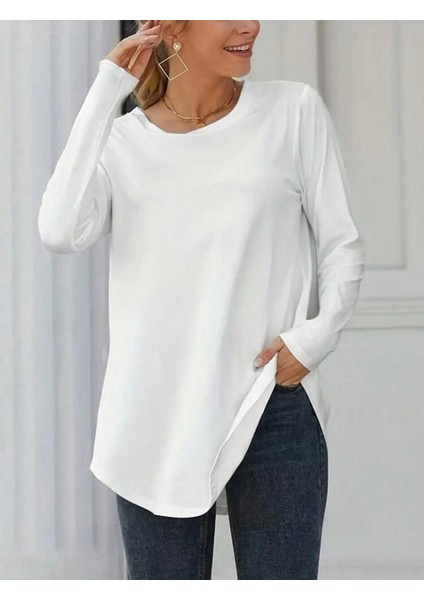 Üçaymoda Kadın Uzun Kollu Yuvarlak Yaka Salaş Iki Iplik Bluz fiyatları