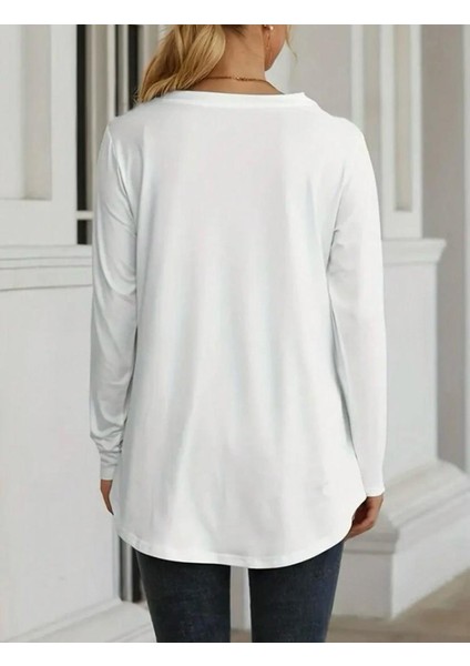 Üçaymoda Kadın Uzun Kollu Yuvarlak Yaka Salaş Iki Iplik Bluz modelleri