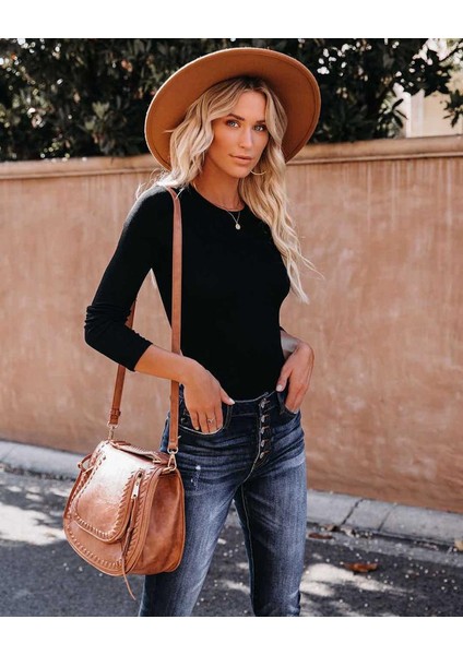 Üçaymoda Kadın Uzun Kollu Bisiklet Yaka Kaşkorse Bluz