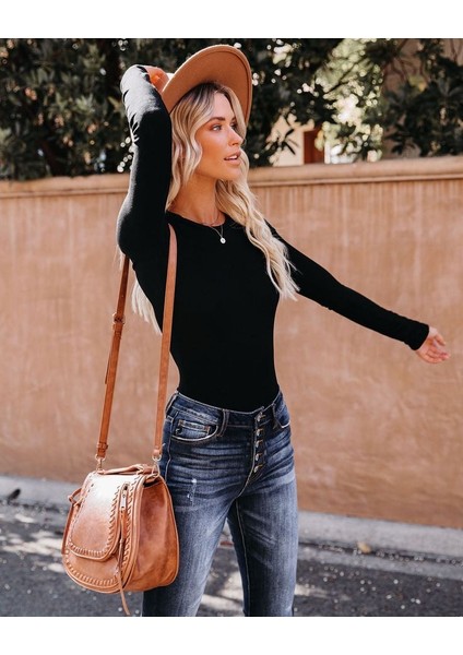 Üçaymoda Kadın Uzun Kollu Bisiklet Yaka Kaşkorse Bluz fırsatları