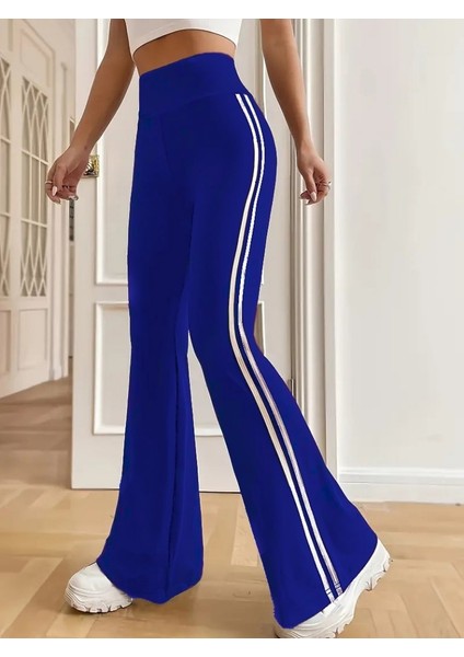 Üçaymoda Kadın Yüksek Bel Yanlar Şerit Detaylı Ispanyol Paçalı Dalgıç Pantolon