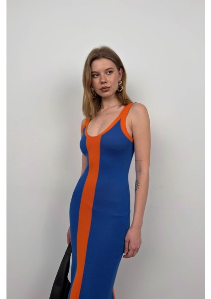 Üçaymoda Çift Renk Yırtmaç Detay Elbise modelleri