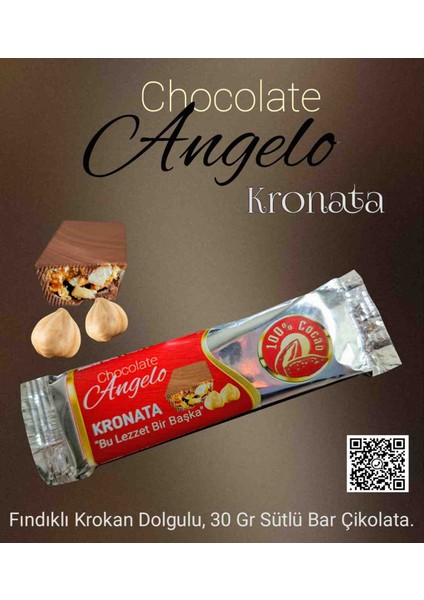 Angelo Chocolate 24 Adet 30 gr Fındık Krokanlı Sütlü Bar Çikolata