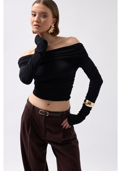 Üçaymoda Omuz Dekolte Straplez Bluz