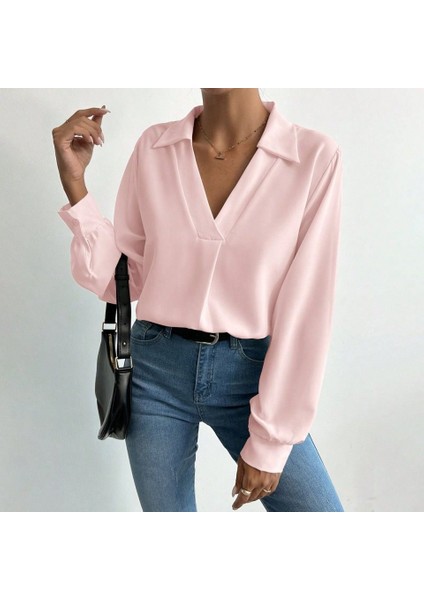 Üçaymoda Kadın V Yaka Uzun Kollu Mosskrep Kumaş Bluz fiyatları