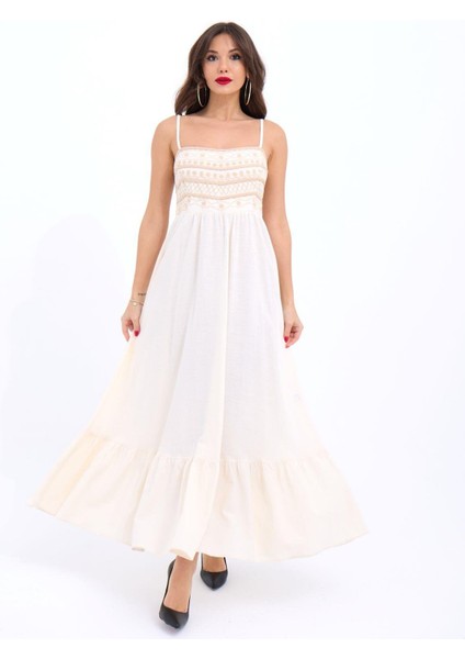 Üçaymoda 7114 Elbise-Bej