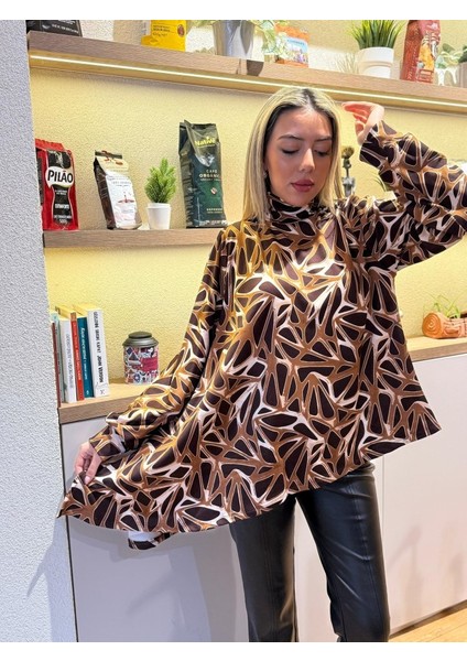 Üçaymoda Kadın Uzun Kollu Balıkçı Yaka Asimetrik Kesim Salaş Bluz modelleri