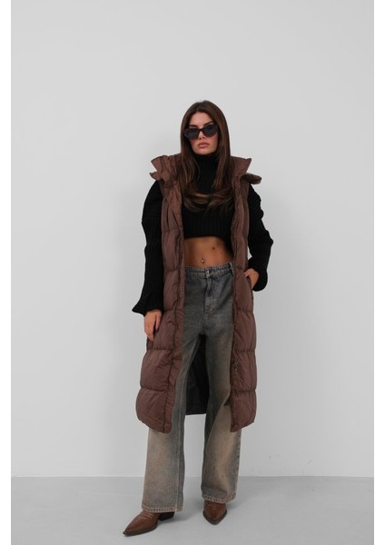 Üçaymoda Kapüşonlu Şişme Maxi Yelek